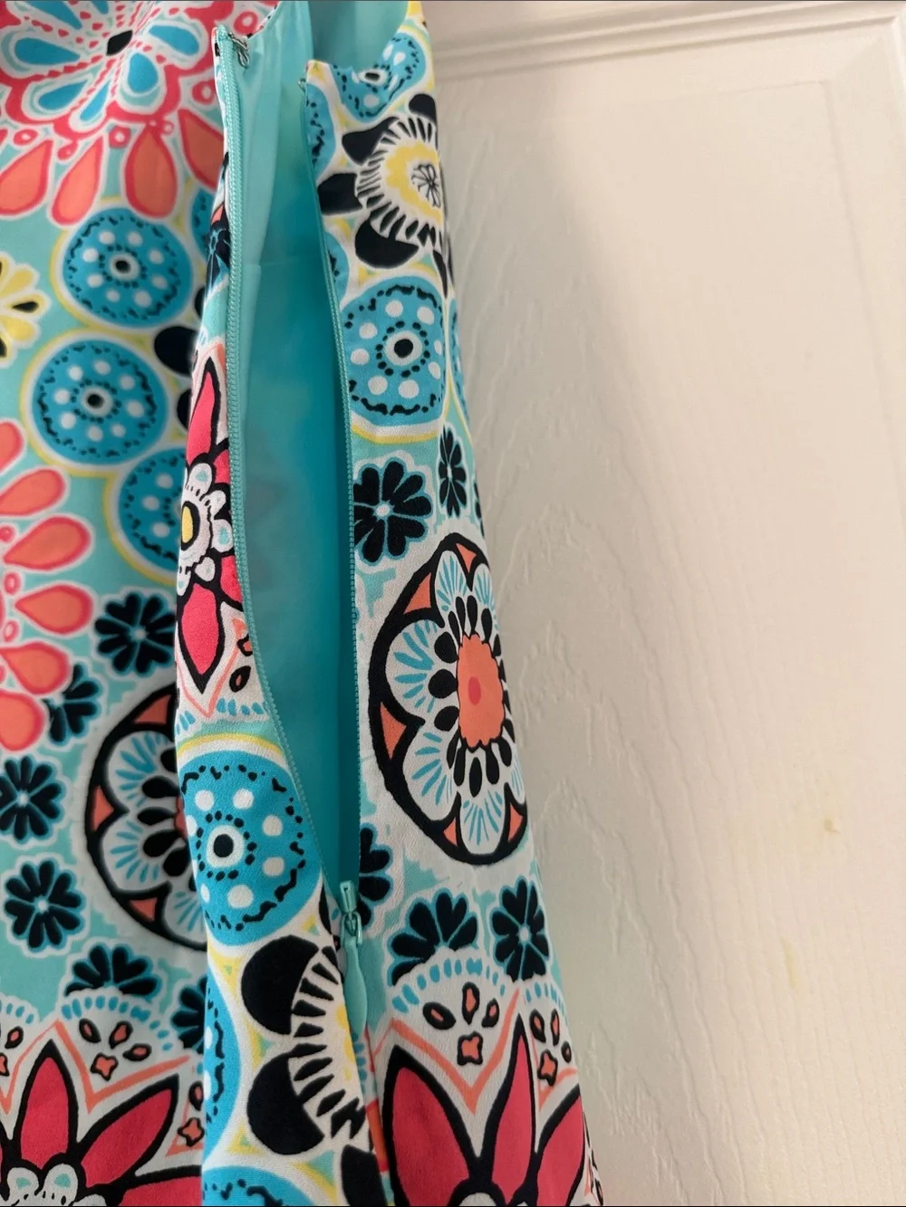 Carter's Aqua Floral Sleeveless Shift Dress with Coral and Navy Accents - Picture 15 of 17
